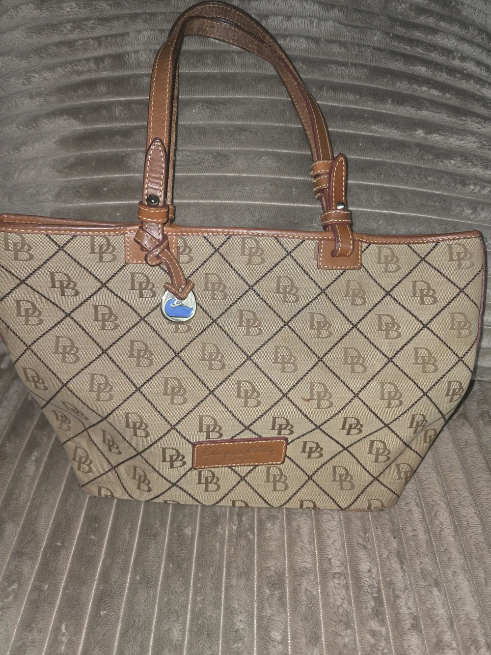 DB Monogram Tan Canvas Tote with Brown Leather Trim